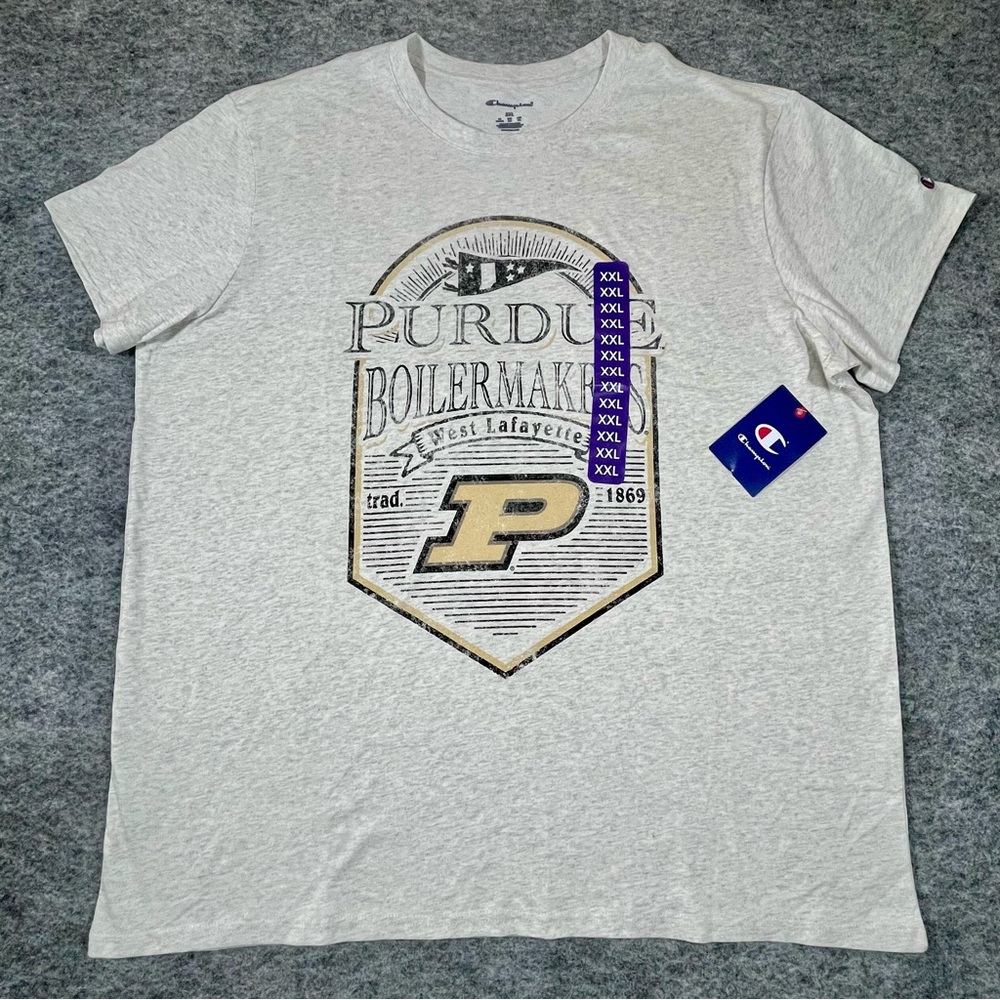 Champion Purdue Boilermakers 2XL Men's Graphic Logo Jersey T-Shirt Gray Cotton